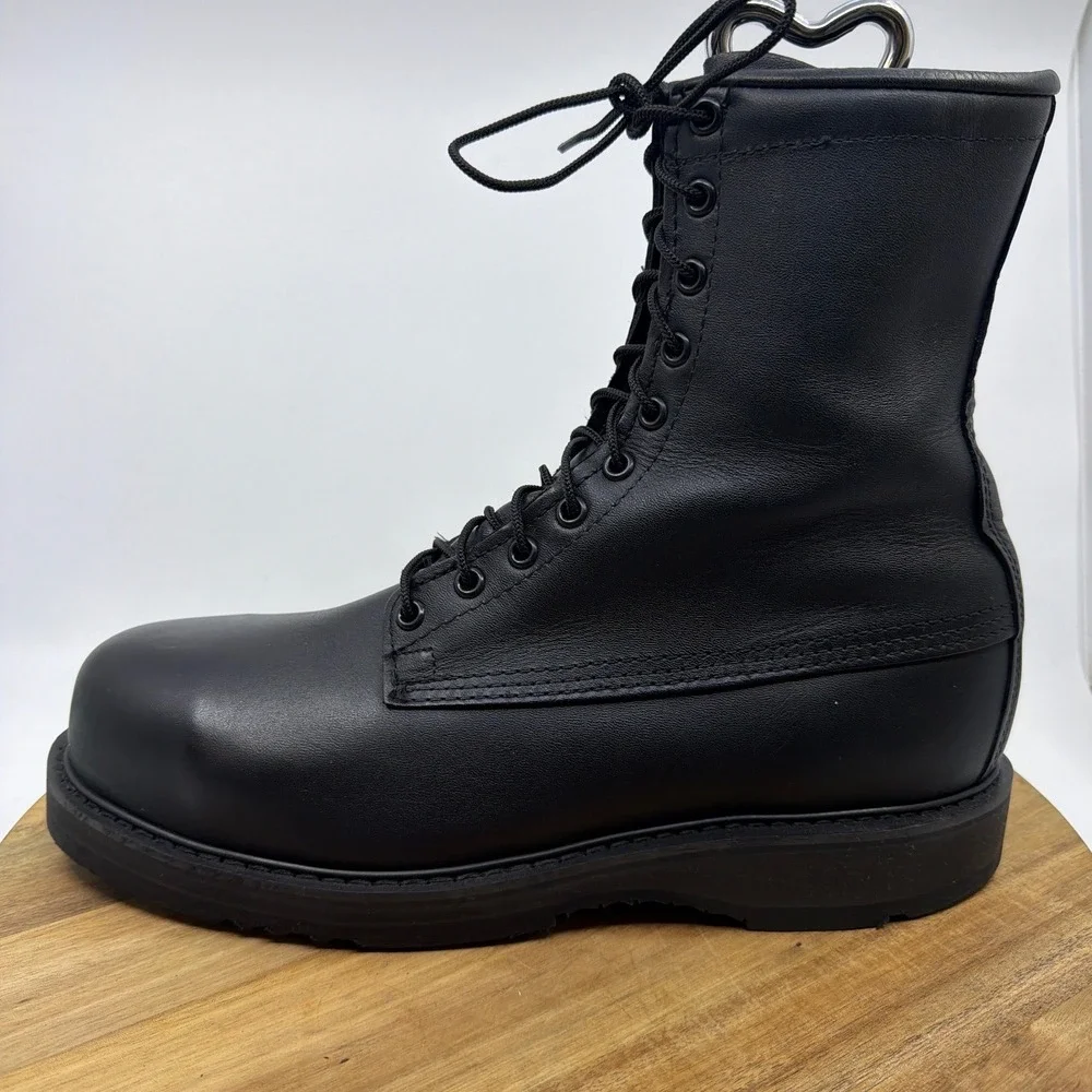 Bates Mens Black Leather Steel Toe Combat Boots Vibram E01950A Size 11 R EUC‎